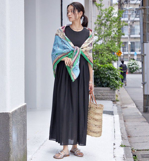 SHIPS for women「〈手洗い可能〉シルク混 シアー ノースリーブ ワンピース」|ワンピース|ブラック