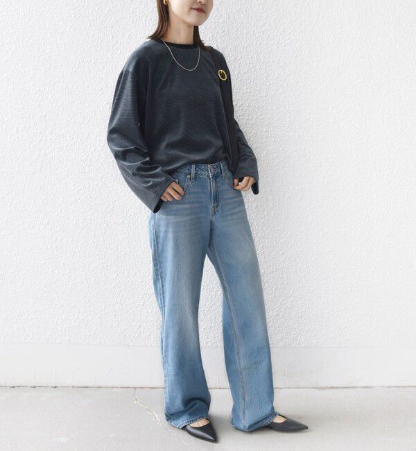 SHIPS for women「〈手洗い可能〉コットン ポリエステル ベロア ワイド スリーブ ボーダー」|Tシャツ・カットソー|