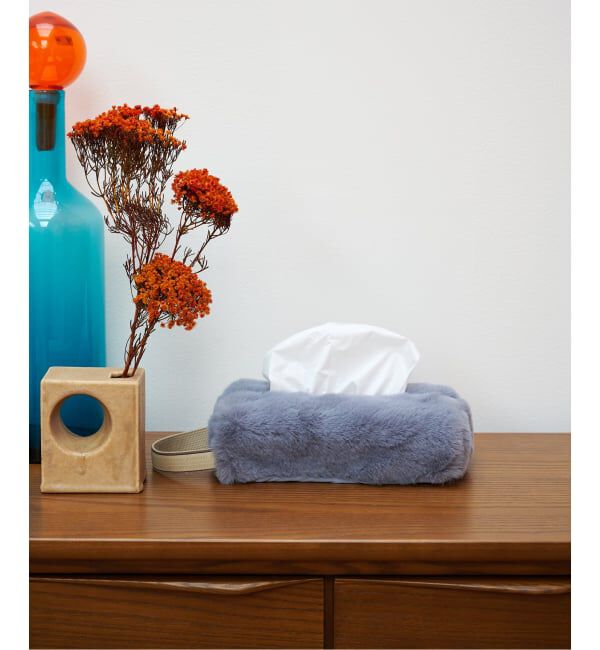 journal standard Furniture「TISSUE BOX CASE FUR　フェイクファー ティッシュボックス」|ダストボックス|ブルー