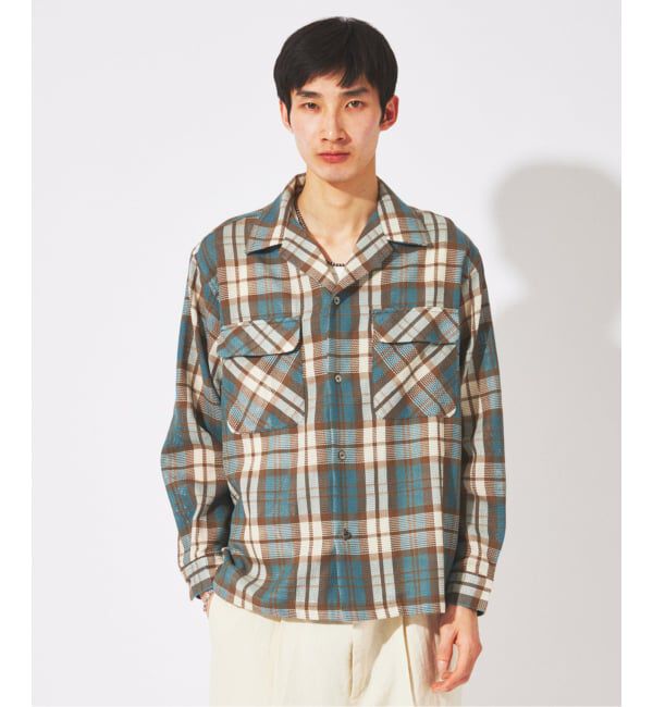 JOURNAL STANDARD「エアリー チェック オープンカラー シャツ」|シャツ・ブラウス|グリーン B