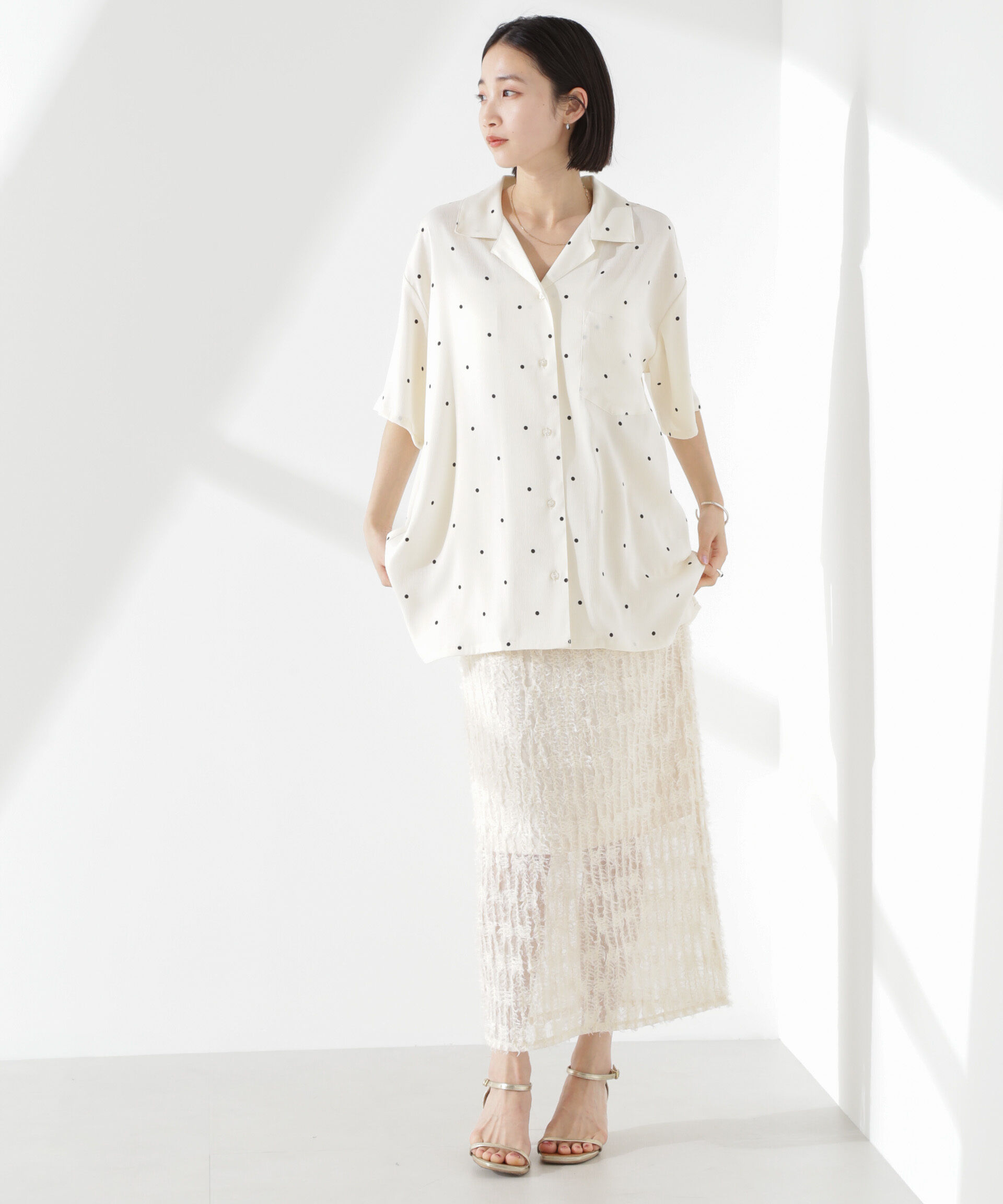 nano･universe「とろみ開襟ドットシャツ(セットアップ可)」|シャツ・ブラウス|