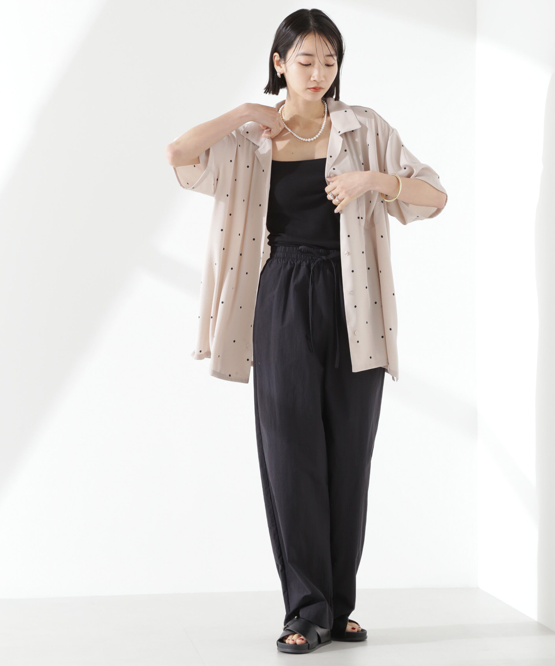 nano･universe「とろみ開襟ドットシャツ(セットアップ可)」|シャツ・ブラウス|