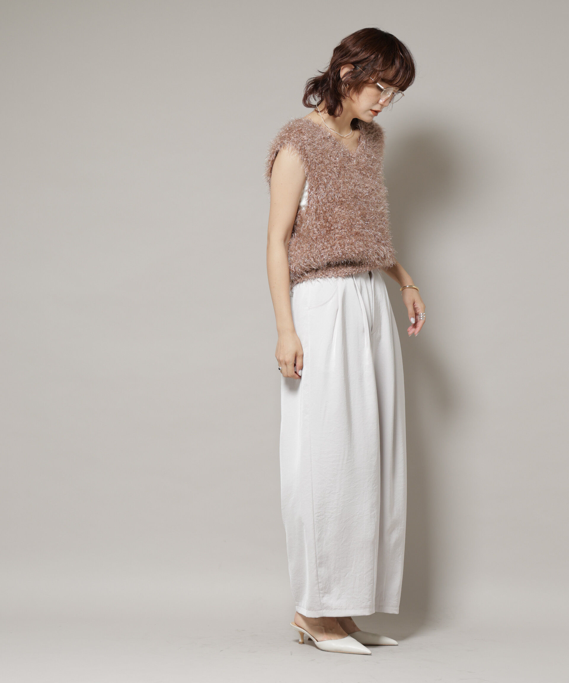 nano･universe「シャギーラメベスト」|ニット・セーター|