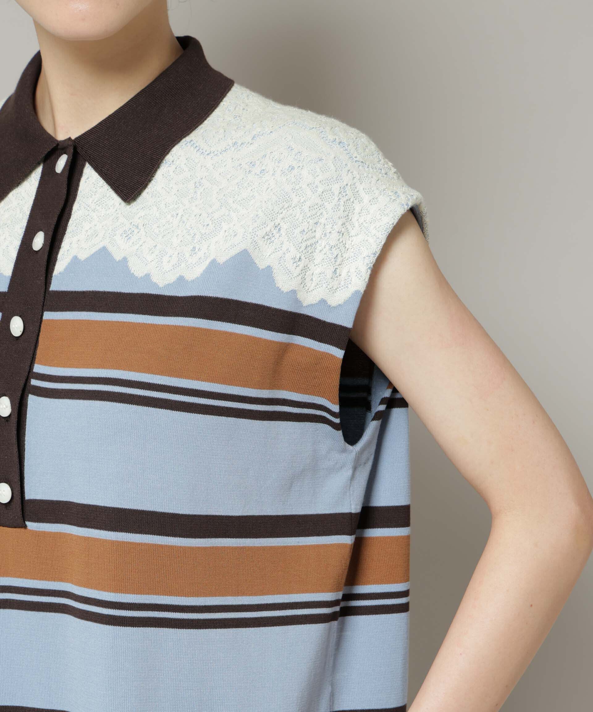 nano･universe「コットンボーダーレース編みポロニットワンピース」|ワンピース|