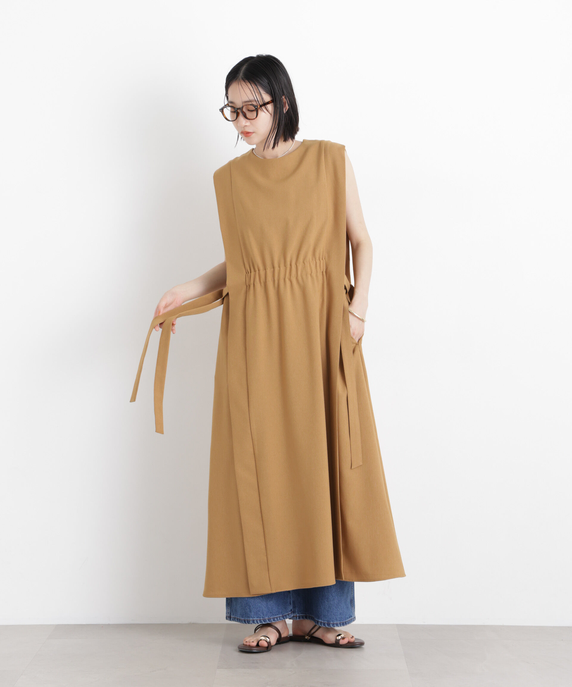 nano･universe「サイドリボンデザインノースリーブワンピース」|ワンピース|キャメル4