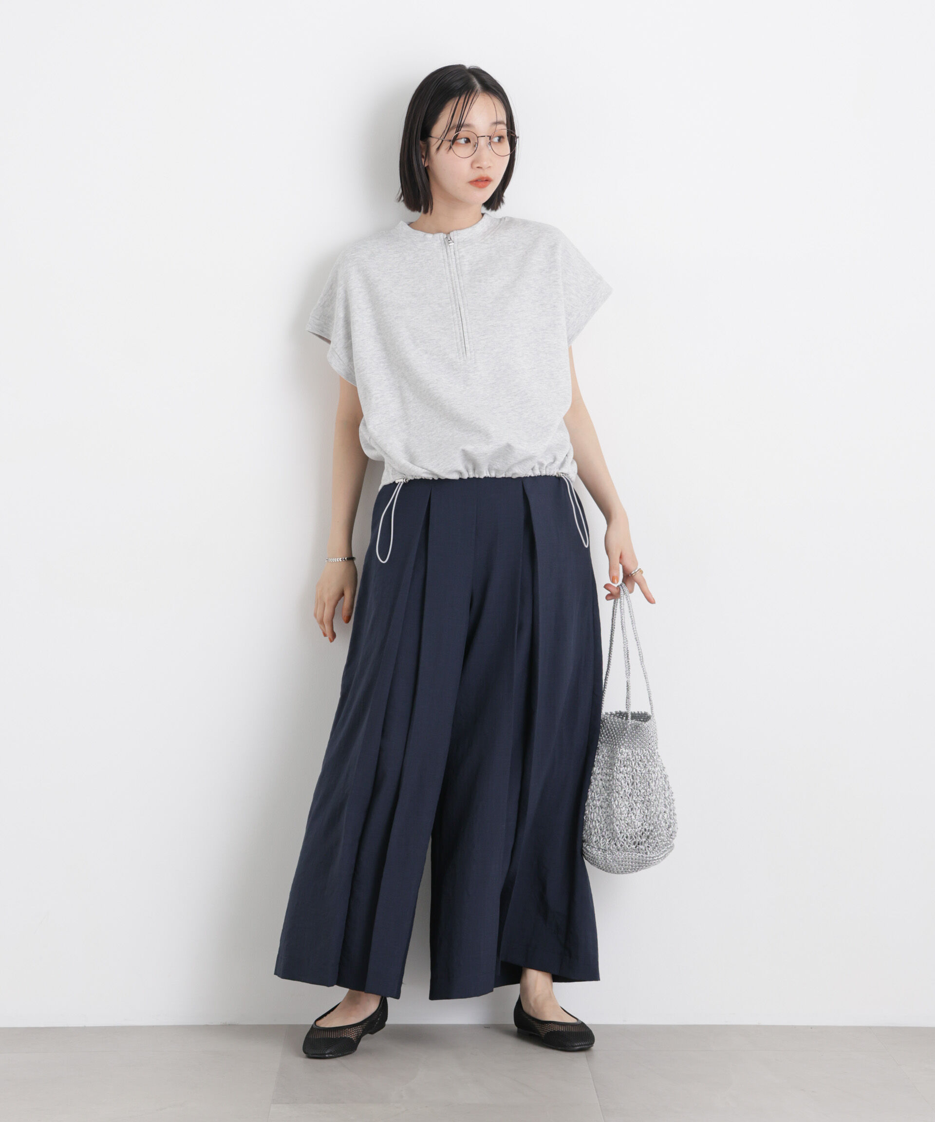 nano･universe「タンブラーブッチャーボックスプリーツワイドパンツ(セットアップ可)」|チノ|