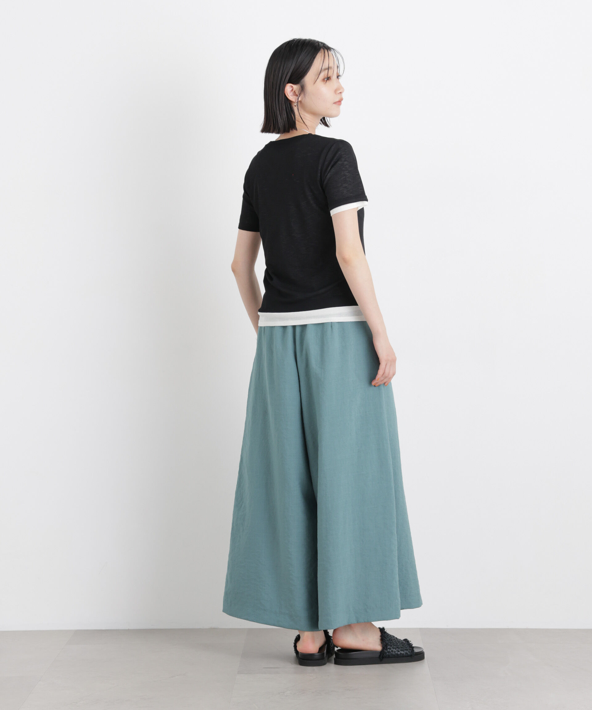 nano･universe「タンブラーブッチャーボックスプリーツワイドパンツ(セットアップ可)」|チノ|