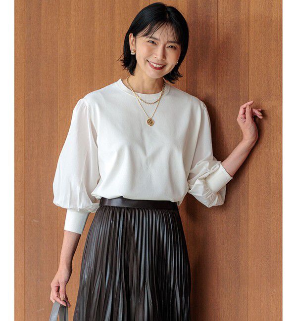 23区「【ご好評につきカラー追加/洗える】クロスコンビ パフスリーブ ニット」|ニット・セーター|アイボリー系