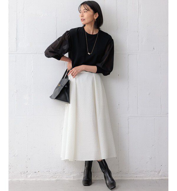 23区「【ご好評につきカラー追加/洗える】クロスコンビ パフスリーブ ニット」|ニット・セーター|