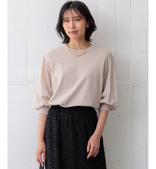 23区「【ご好評につきカラー追加/洗える】クロスコンビ パフスリーブ ニット」|ニット・セーター|ベージュ系