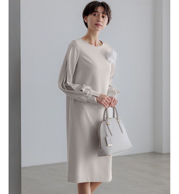 23区「【セットアップ対応】トリアセダブルジョーゼット スリットシフォンスリーブ ワンピース」|ワンピース|ベージュ系