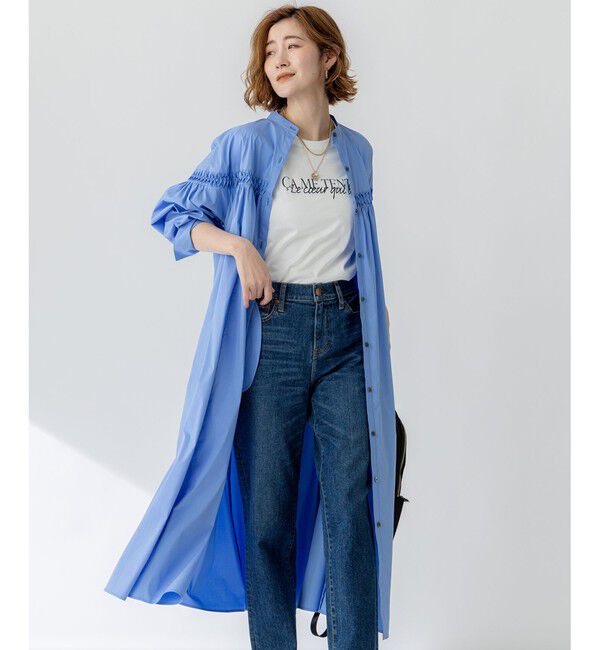 23区「【洗える】コンパクトライトクロス ピンタック ワンピース」|ワンピース|ブルー系