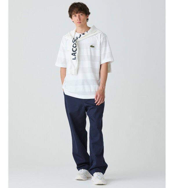 LACOSTE「オーバーサイズ パイル地切り替え同色ボーダーTシャツ」|Tシャツ・カットソー|