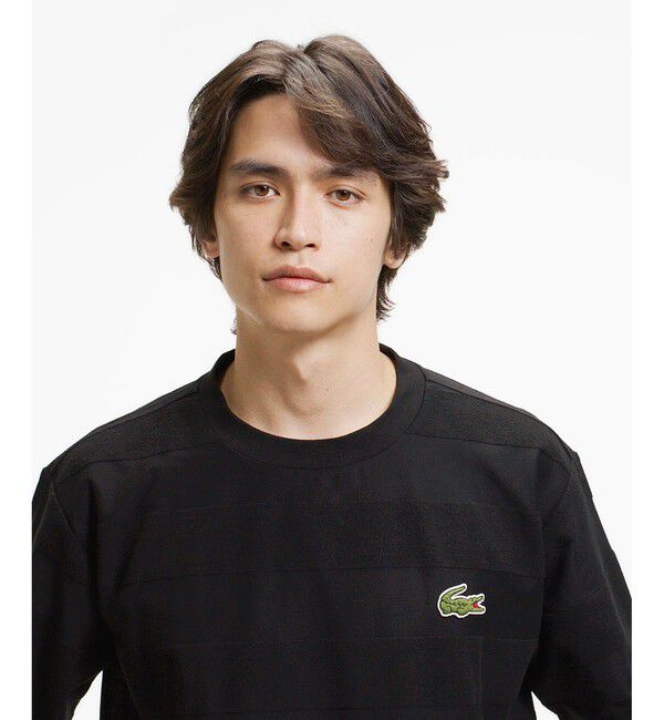 LACOSTE「オーバーサイズ パイル地切り替え同色ボーダーTシャツ」|Tシャツ・カットソー|