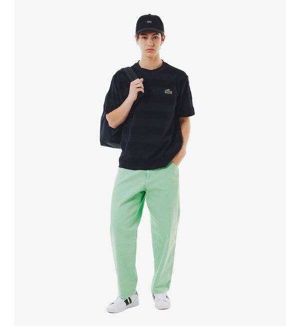 LACOSTE「オーバーサイズ パイル地切り替え同色ボーダーTシャツ」|Tシャツ・カットソー|