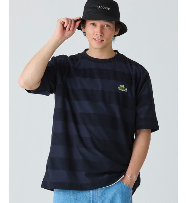 LACOSTE「オーバーサイズ パイル地切り替え同色ボーダーTシャツ」|Tシャツ・カットソー|