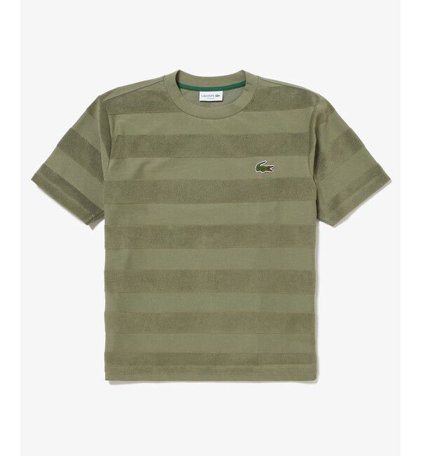LACOSTE「オーバーサイズ パイル地切り替え同色ボーダーTシャツ」|Tシャツ・カットソー|