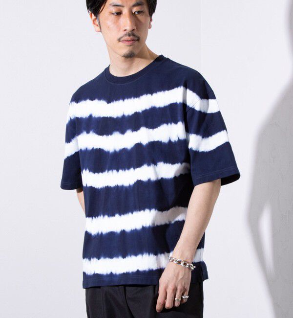 GLOSTER「【GLOSTER/グロスター】16/-綿天竺 タイダイ染め ボーダークルーネックTシャツ」|Tシャツ・カットソー|