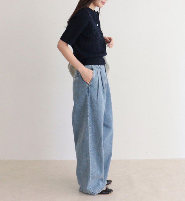 fredy emue「【大人気シリーズの新型登場！】FR刺しゅうケーブル柄半袖ポロ衿プルオーバーニット」|ニット・セーター|