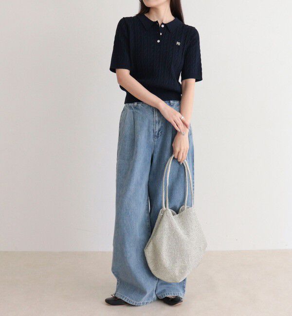 fredy emue「【大人気シリーズの新型登場！】FR刺しゅうケーブル柄半袖ポロ衿プルオーバーニット」|ニット・セーター|