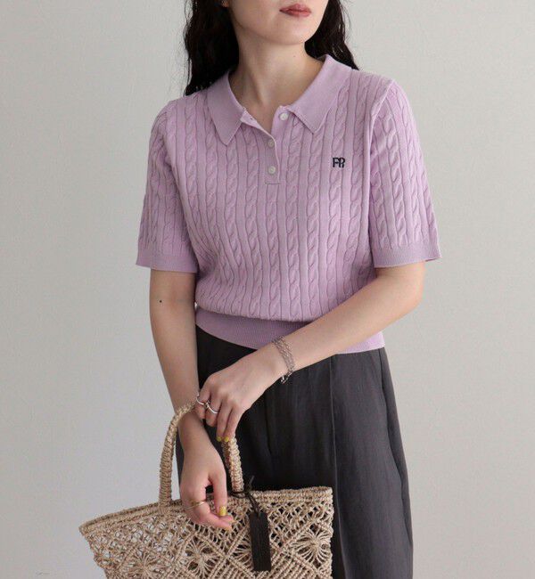 fredy emue「【大人気シリーズの新型登場！】FR刺しゅうケーブル柄半袖ポロ衿プルオーバーニット」|ニット・セーター|