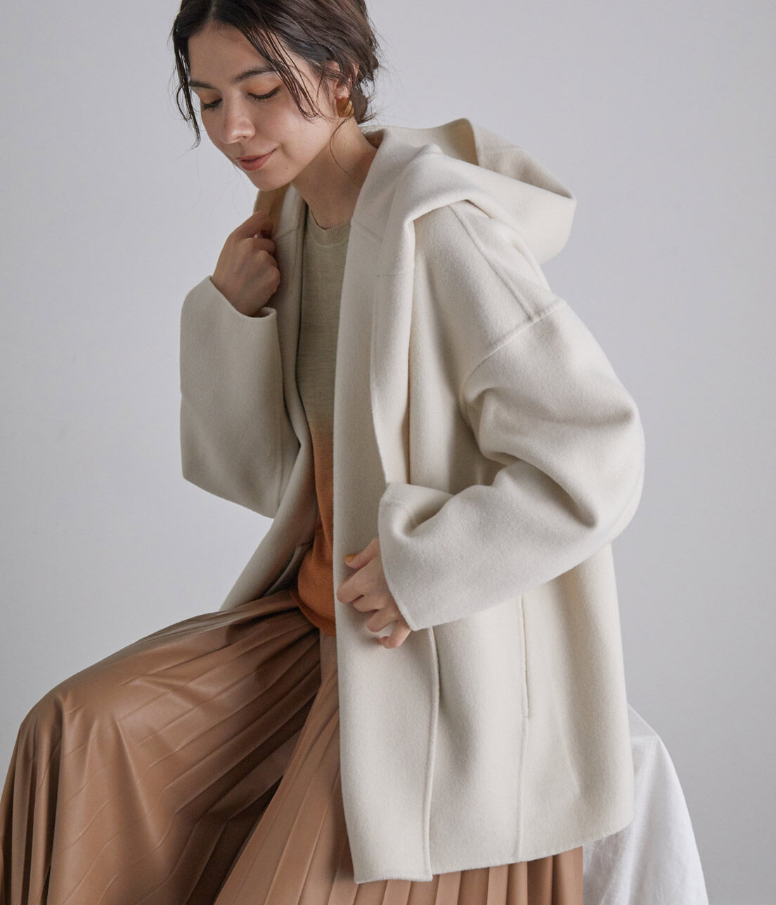 SALON adam et rope'「ウールカシミヤ無双仕立てフード付きミドル丈コート」|その他|