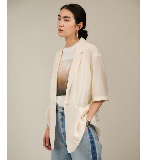 SALON adam et rope'「【WEB限定】シアーハーフスリーブジャケット［洗える・冷房対策］」|テーラードジャケット|