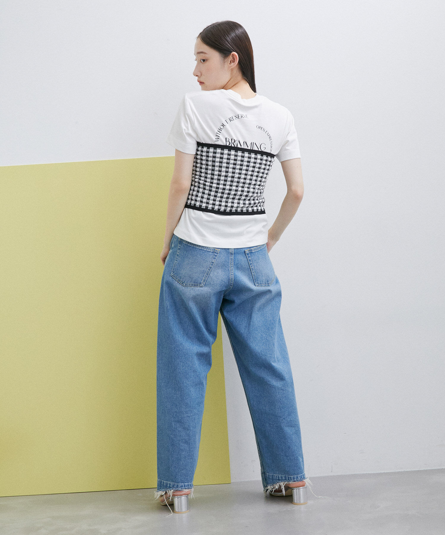 ADAM ET ROPE'「【サステナブル・セットアップ対応・WEB限定】チェック＆リブニットブラトップ」|チューブトップ|