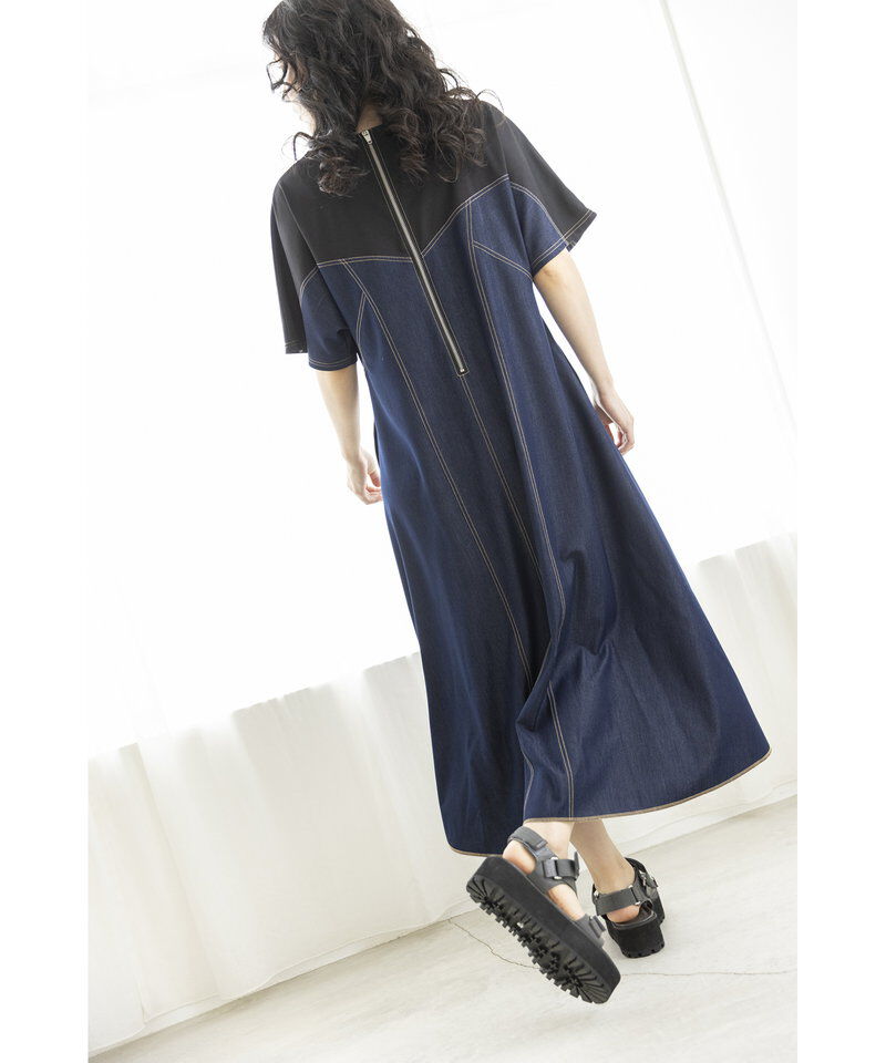  「テンセルデニム切替ワンピース」|ワンピース|