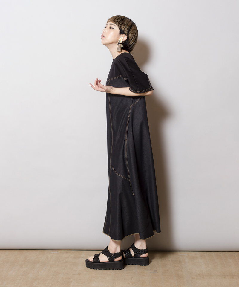  「テンセルデニム切替ワンピース」|ワンピース|