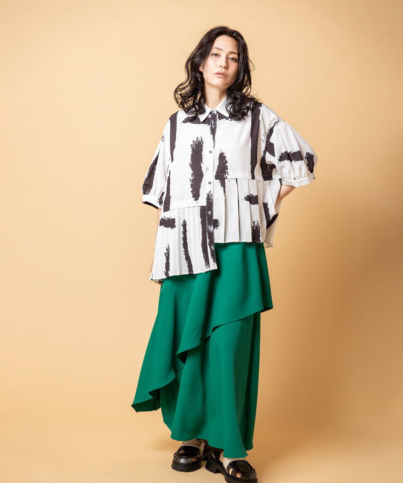  「アシンメトリー切替スカート」|スカート|