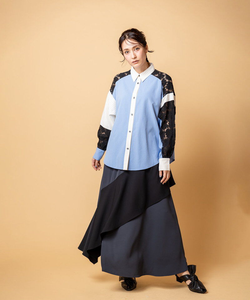  「アシンメトリー切替スカート」|スカート|