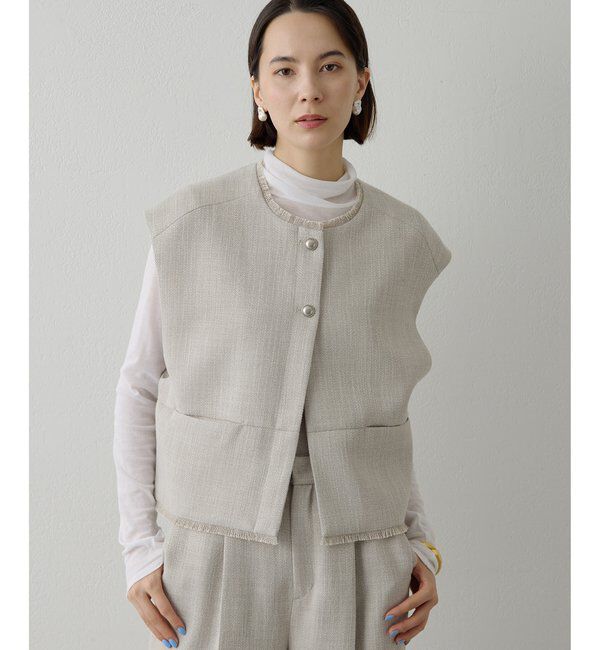THE PAUSE「【THE PAUSE】ツイードショートジレ」|ベスト・ジレ|ライトグレー
