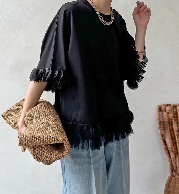  「【WEB限定】異素材フリルトップス」|Tシャツ・カットソー|