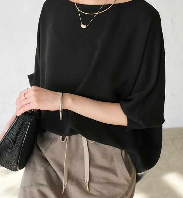  「予約【ON・OFF問わず活躍】リブ付きジョーゼットドルマンブラウス」|シャツ・ブラウス|ブラック