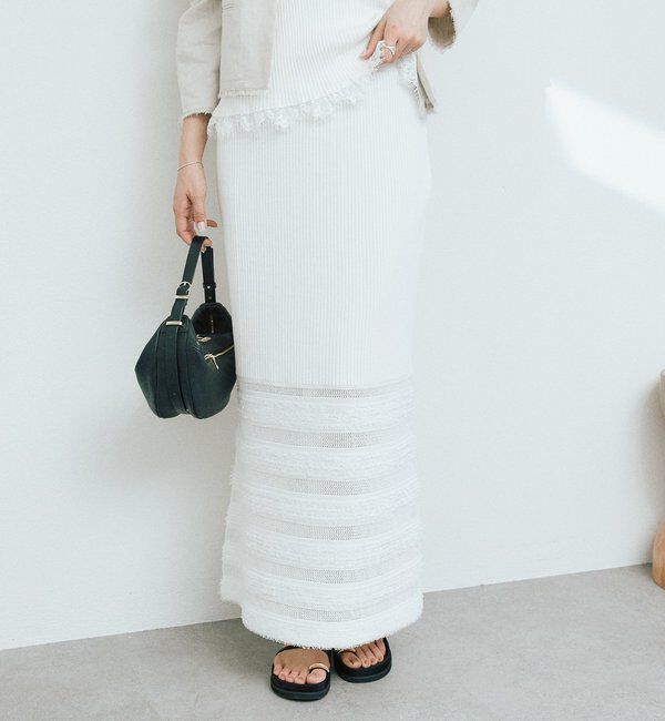  「予約【セットアップ対応可】フリンジボーダーニットスカート」|スカート|