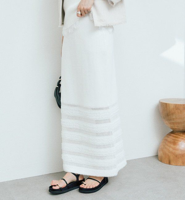  「予約【セットアップ対応可】フリンジボーダーニットスカート」|スカート|