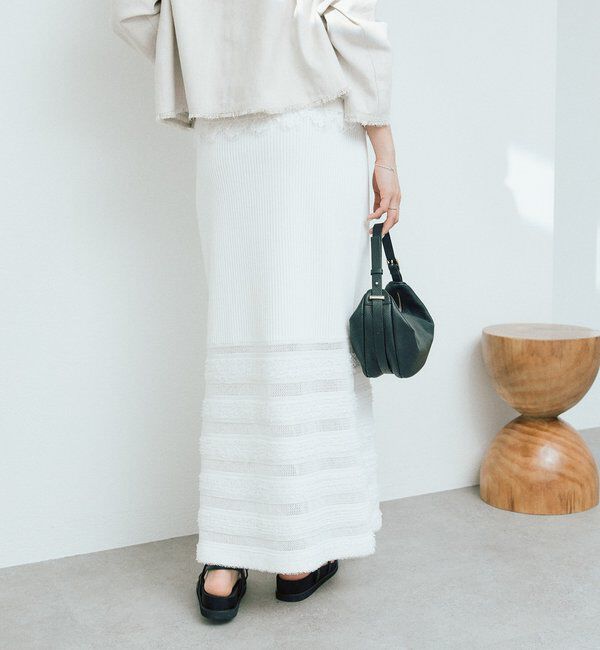  「予約【セットアップ対応可】フリンジボーダーニットスカート」|スカート|
