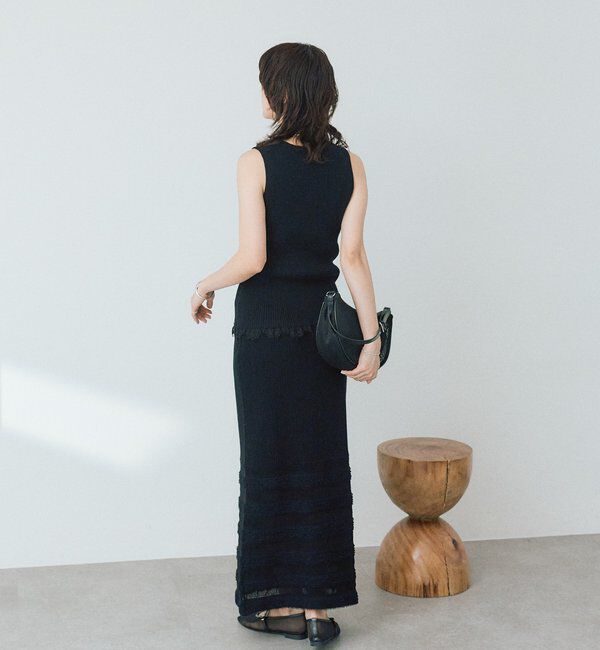  「予約【セットアップ対応可】フリンジボーダーニットスカート」|スカート|