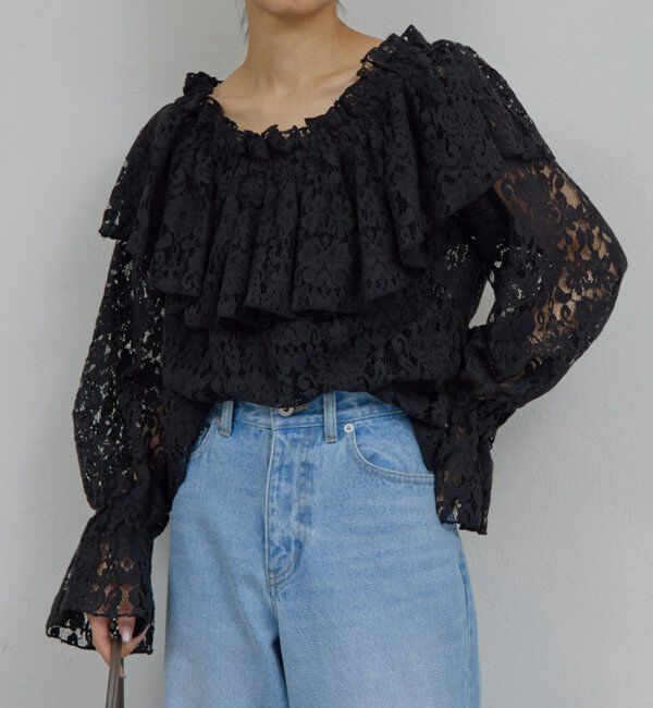  「オフショルレースブラウス」|シャツ・ブラウス|ブラック