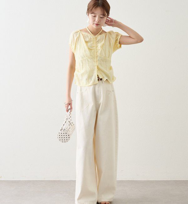  「ベルト付きカーブワイドデニム」|デニム|