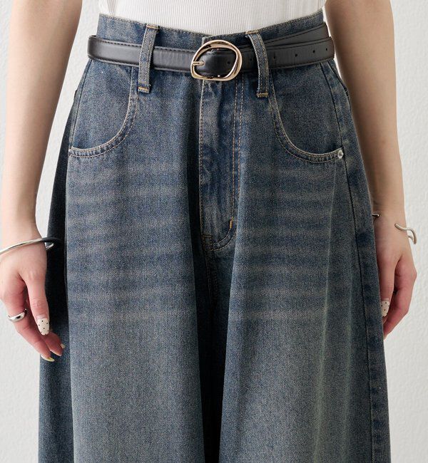  「ベルト付きカーブワイドデニム」|デニム|