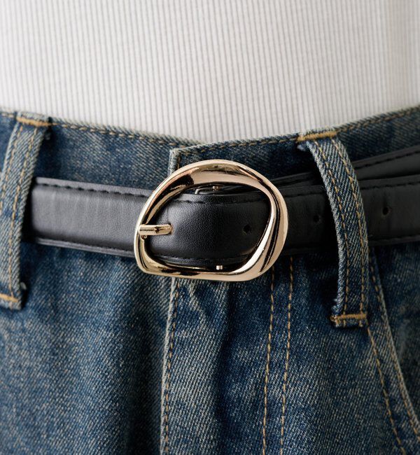  「ベルト付きカーブワイドデニム」|デニム|