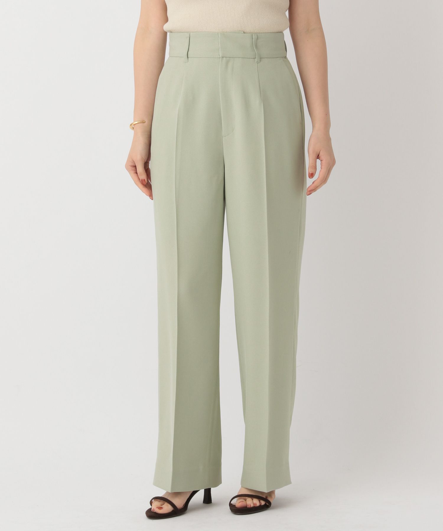 A part by 「リネンライクストレートパンツ」|スラックス|ライトグリーン