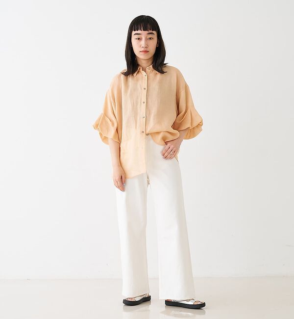 collex「ギャザー&タック半袖リネンブラウス【予約】」|シャツ・ブラウス|