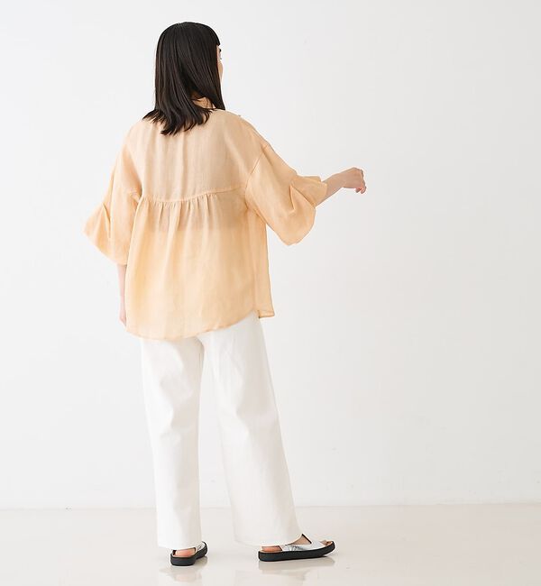 collex「ギャザー&タック半袖リネンブラウス【予約】」|シャツ・ブラウス|