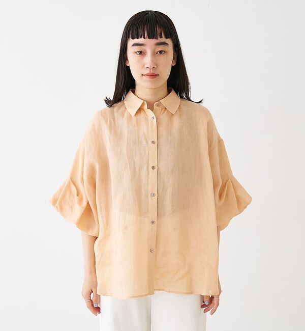 collex「ギャザー&タック半袖リネンブラウス【予約】」|シャツ・ブラウス|