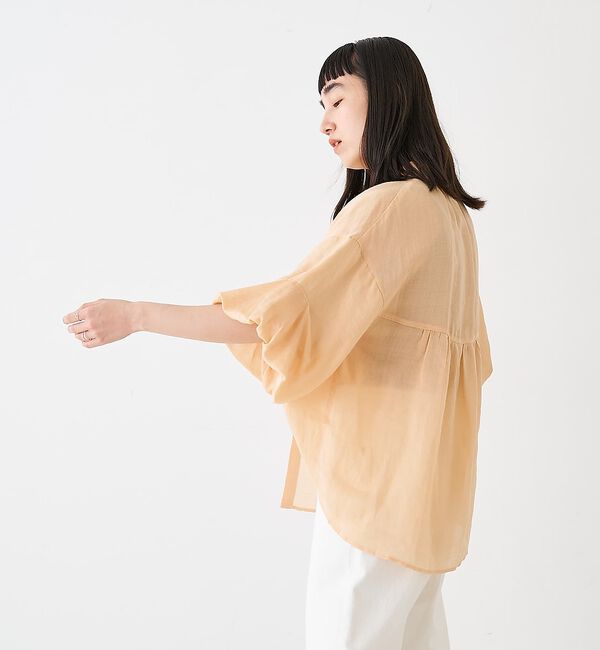 collex「ギャザー&タック半袖リネンブラウス【予約】」|シャツ・ブラウス|