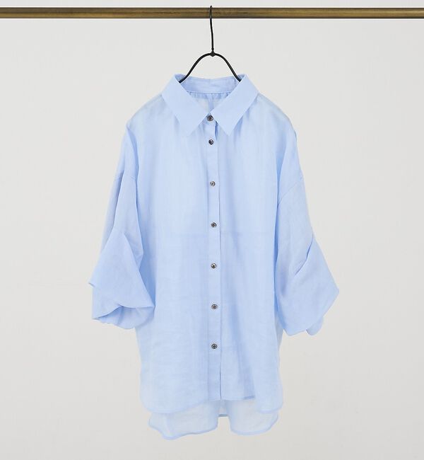 collex「ギャザー&タック半袖リネンブラウス【予約】」|シャツ・ブラウス|
