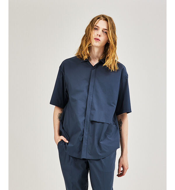 ABAHOUSE「【AH ABAHOUSE / セットアップ対応】撥水 ストレッチ 半袖シャツ」|シャツ・ブラウス|ブルーグレー